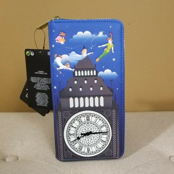 Loungefly Disney Peter Pan Clock Glow in the Dark Zip Around Wallet NEW - Picture 1 of 12
